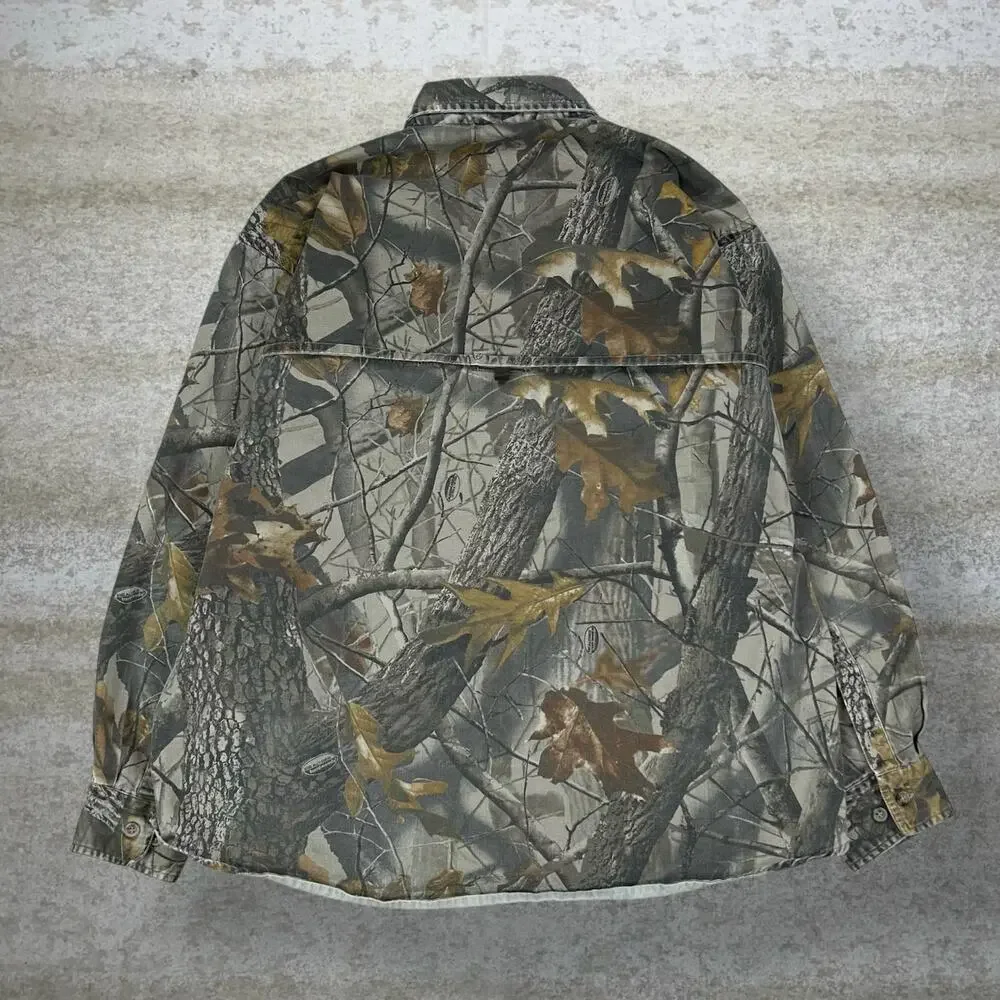 Vintage 90s Realtree Button Up Shirt Mens XL Hunting Camo Cotton Long Sleeve